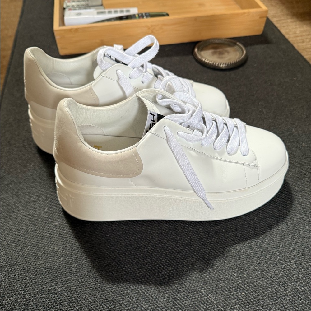 Ash White and grey/beige trim  Platform Sneakers